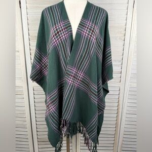 A NEW DAY Women's Plaid Blanket Poncho/Wrap with Fringe Hem Green/Multi-OSFM